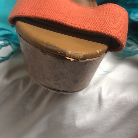 D 💖 size 7 orange cork wedges shoes wear 5.5” heel - Picture 3 of 10